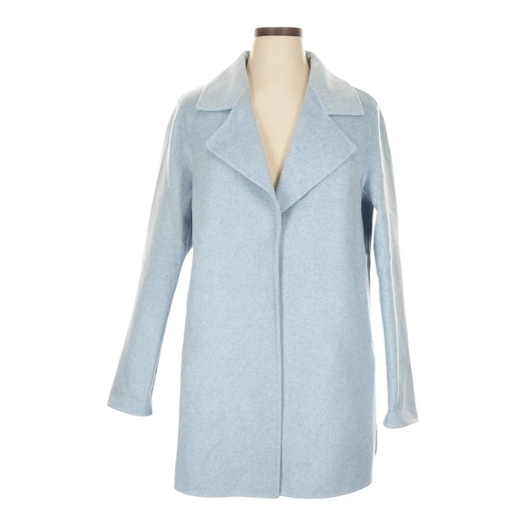 Belle & Bloom Wool Blend Long Coat XL Baby Blue Collared Snap Button Notch Lapel - Picture 1 of 10
